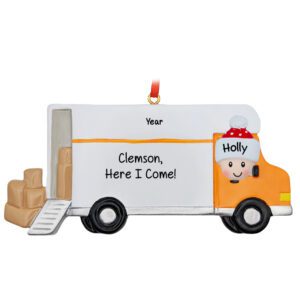 Off To College Orange Moving Truck Personalized Ornament