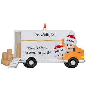 Personalized Military Couple Moving Again Orange Truck Ornament