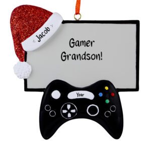 Image of Grandson loves Video Games Glittered Controller Personalized Ornament