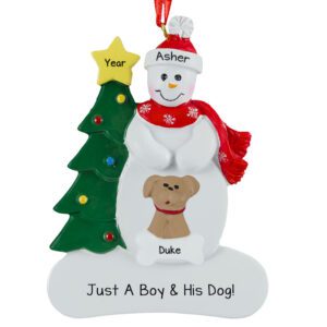 Child Snowman With Favorite Dog Personalized Ornament