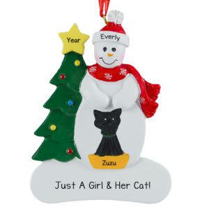 Personalized Snowman Child With Special Cat Ornament