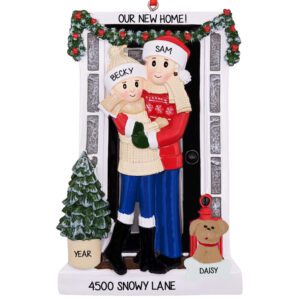 Personalized Couple With Pet In Front Of New Home Ornament