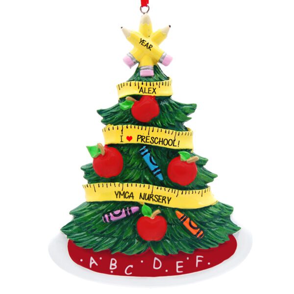 Personalized Child Loves Preschool Pencil Star Tree Ornament