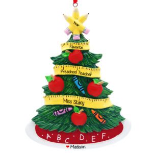 Image of Favorite Preschool Teacher Pencil Star Tree Gift Ornament