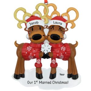 Deer Couple Wearing Sweaters 1st Married Christmas Ornament