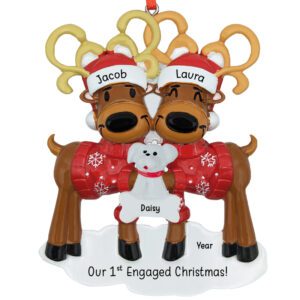 Personalized Deer Couple With Pet 1st Engaged Christmas Ornament
