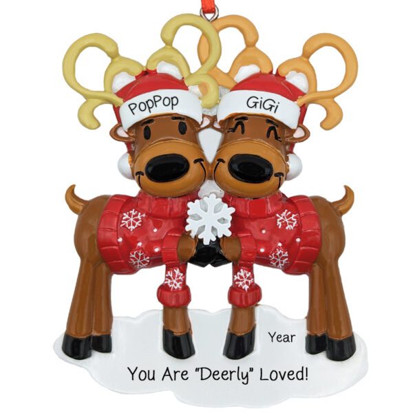 Personalized Grandparent Deer Couple Wearing Sweaters Ornament