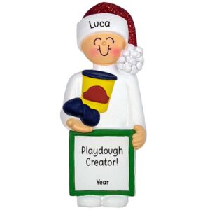 Personalized BOY Playing With PLAYDOUGH Glittered Hat Ornament