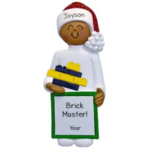Personalized BOY Loves To Play LEGOS Glittered Hat Ornament African American