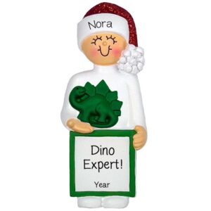 Personalized GIRL Holding A DINOSAUR Glittered Hat Ornament
