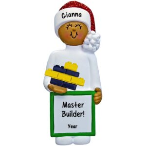 Image of Personalized African American GIRL Holding LEGOS Ornament