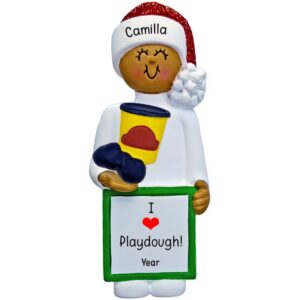 Personalized African American GIRL Holding PLAYDOUGH Ornament