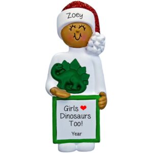Image of Personalized African American GIRL Holding A Dinosaur Ornament