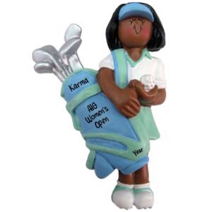 Personalized FEMALE Golfer Carrying Clubs Ornament African American