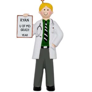 Image of Male Doctor Grad With Stethoscope And Holding Chart Ornament BLONDE