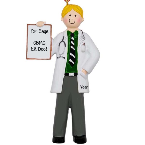 Male Doctor Holding A Chart & Wearing Stethoscope Ornament BLONDE