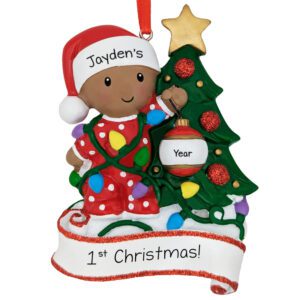 Image of Baby's 1st Christmas Tangled In Lights Ornament African American