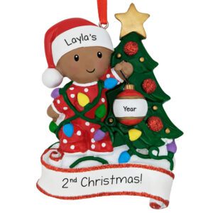 Image of Baby's 2nd Christmas Tangled In Lights Ornament African American