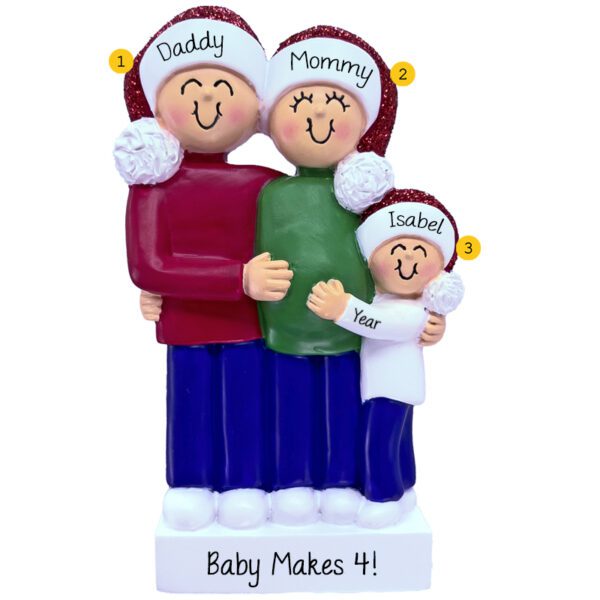Personalized Family Of Three Expecting Baby Ornament