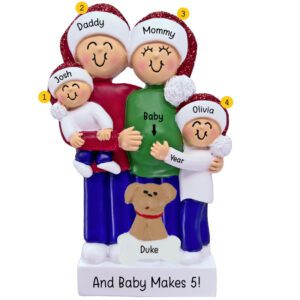 Personalized Expecting Family Of Four With Pet Ornament
