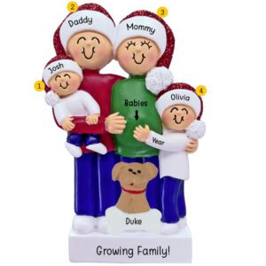 Personalized Expecting Family Of Four Expecting TWINS With Pet Ornament