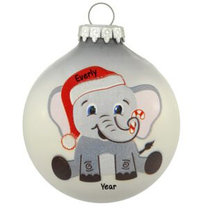Image of Personalized Elephant Wearing Glittered Cap Glass Ball Ornament
