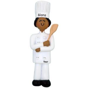 Image of Personalized FEMALE Chef Holding Spatula Ornament African American