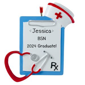 Image of Class Of 2024 Nurse Grad Clipboard And Stethoscope Personalized Ornament