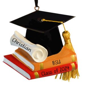 Class Of 2024 Graduation Cap Books And Real Tassel Personalized Ornament