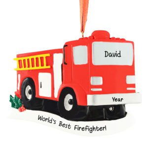 Image of World's Best Fireman Firetruck Personalized Holiday Ornament