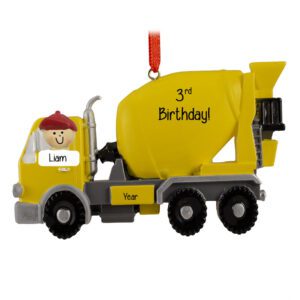Little BOY Yellow Cement Mixer Truck Birthday Personalized Ornament