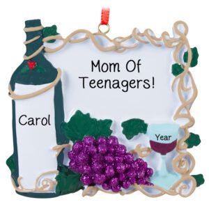 Image of Parent Of A Teenager Wine Glass And Grapes Glittered Ornament