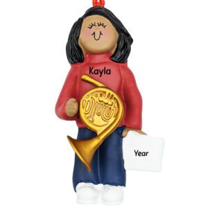 Girl Playing FRENCH HORN Personalized Ornament AFRICAN AMERICAN