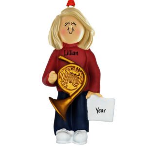 Personalized Girl Playing FRENCH HORN Ornament BLONDE