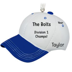 Image of Personalized BLUE And WHITE Baseball Cap Team Ornament