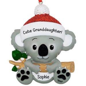 Image of Personalized Cute Granddaughter Koala On Branch Glittered Ornament
