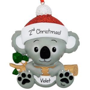 Image of Personalized 2nd Christmas Cute Koala Glittered Ornament