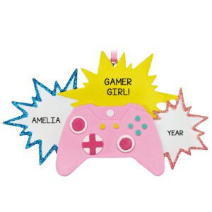 Gamer Girl Video Controller Glittered Personalized Ornament PINK