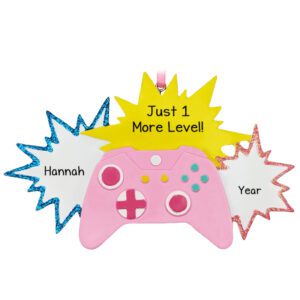 Just One More Level Gamer Glittered Ornament PINK
