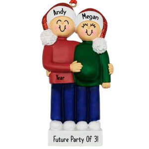 Image of Future Party Of 3 Expecting Couple Glittered Caps Ornament