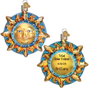 Personalized 2024 Total Solar Eclipse Memento Glass Ornament