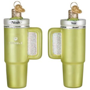 Image of Personalized GREEN Stanley-Like Mug Glittered Glass 3-D Ornament