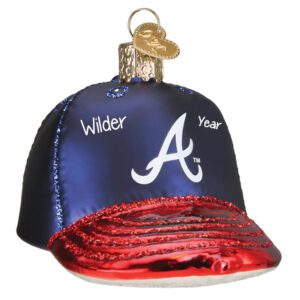 Personalized Atlanta Braves 3-D Glittered Baseball Glass Cap Ornament