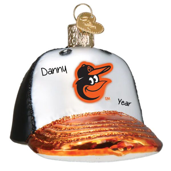Personalized Baltimore Orioles 3-D Glittered Baseball Glass Cap Ornament
