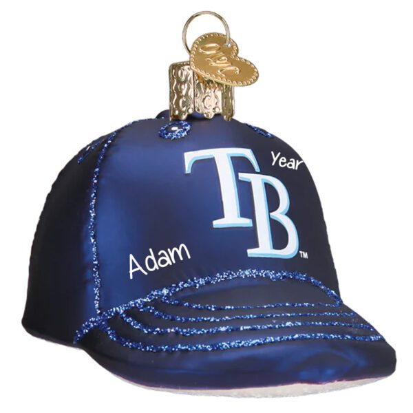 Personalized Tampa Bay Rays 3-D Glittered Baseball Glass Cap Ornament