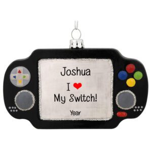 Image of Personalized I Love My Nintendo Switch Glittered Glass Ornament