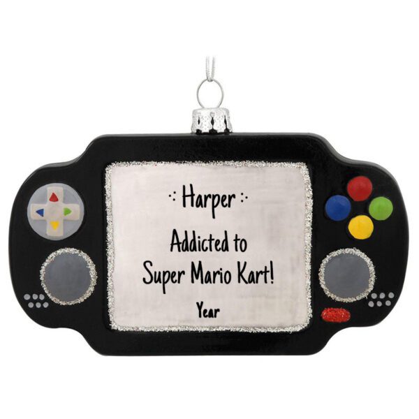 Personalized Handheld Video Game Glittered Glass Ornament