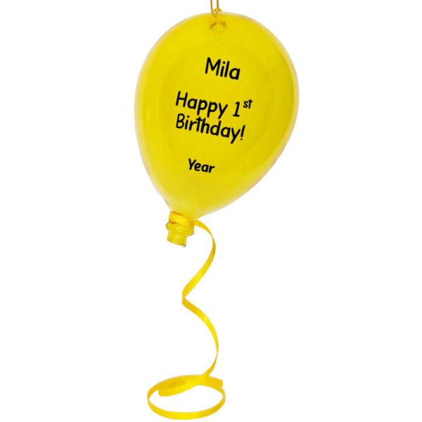 Personalized Baby's 1st Birthday GLASS Balloon Ornament YELLOW