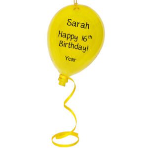 Image of 16th Birthday Celebration Gift GLASS Balloon Ornament YELLOW