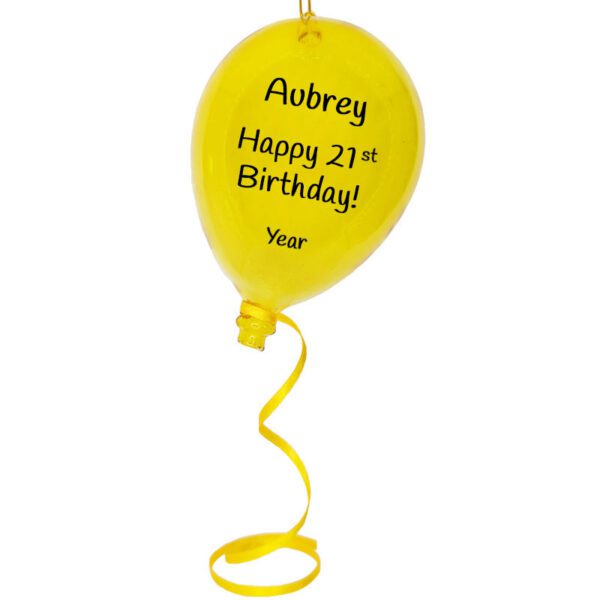 21st Birthday Celebration Gift GLASS Balloon Ornament YELLOW